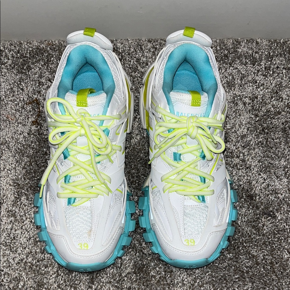 Balenciaga Women's Track White and Teal Sneakers